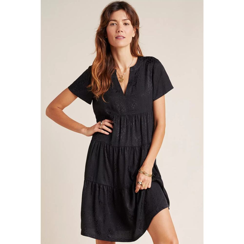 Maeve by Anthropologie Sacha Jacquard Tiered Tunic Mini Dress Black Size XS